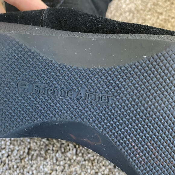 Etienne Aigner Tall Signature Suede Buckle Wedge Boots Size 10 Leather - Picture 13 of 14